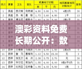 澳彩资料免费长期公开：数据为王，彩民无忧