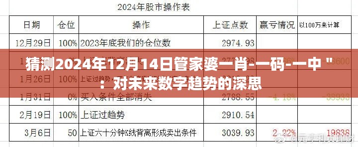 猜测2024年12月14日管家婆一肖-一码-一中＂：对未来数字趋势的深思