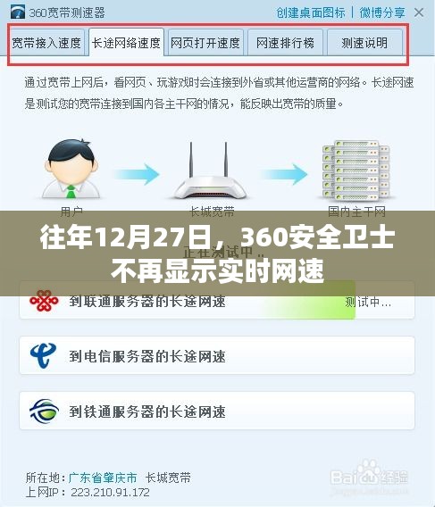 往年12月27日起，360安全卫士网速显示功能调整