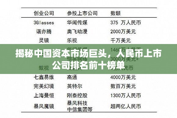 揭秘中国资本市场巨头，人民币上市公司排名前十榜单