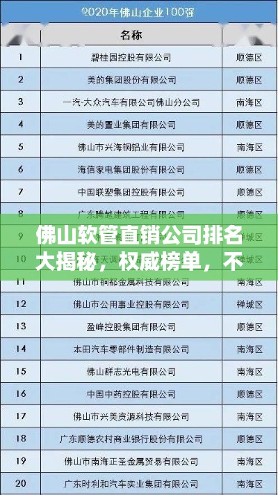 佛山软管直销公司排名大揭秘，权威榜单，不容错过！